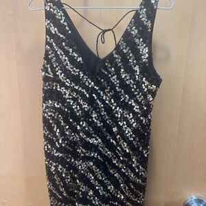 Mango Black and Gold Sequin Backless Dress